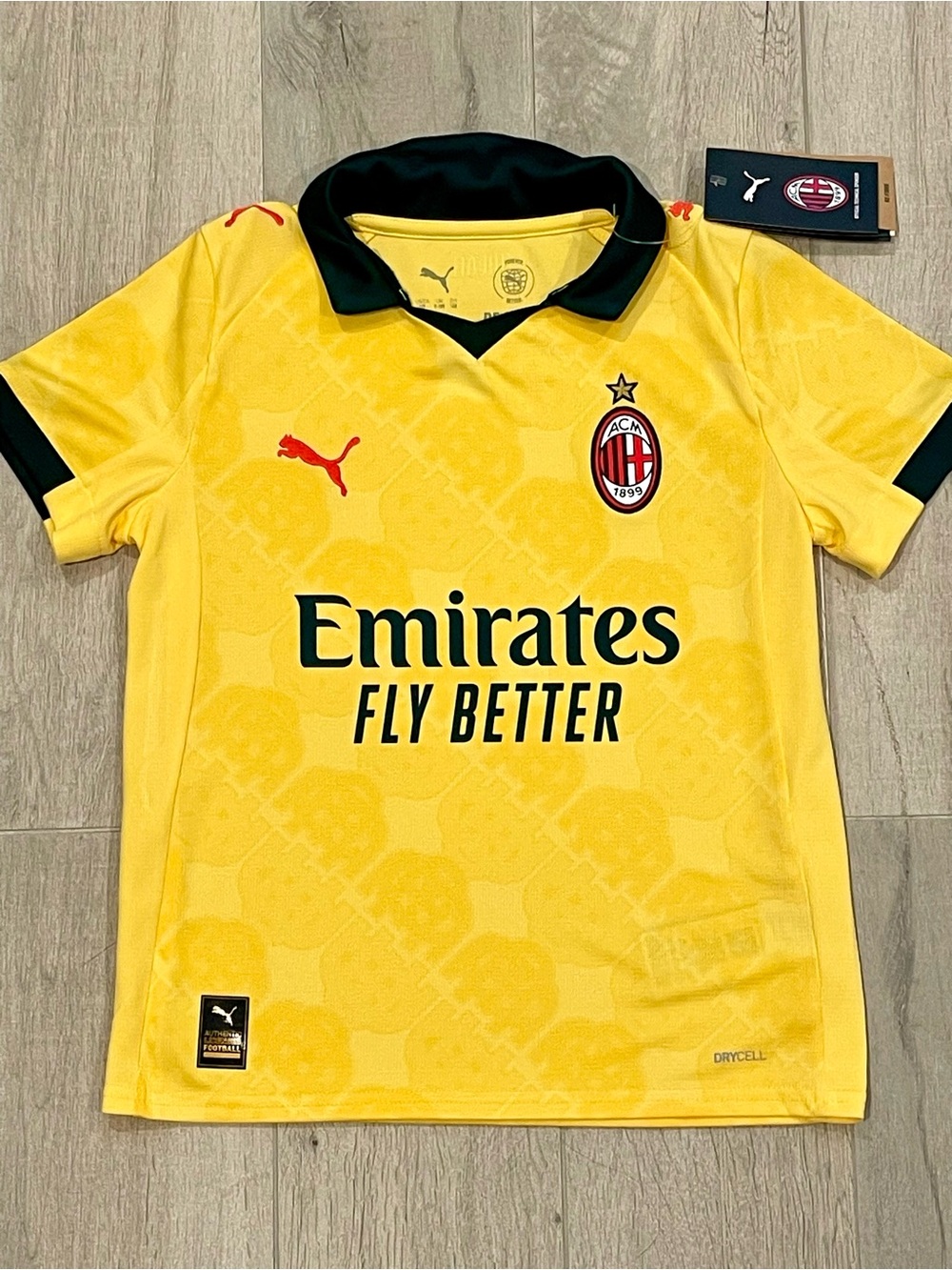 Puma AC Milan Away Soccer Jersey Youth S 8/10 Yellow DryCELL NWT